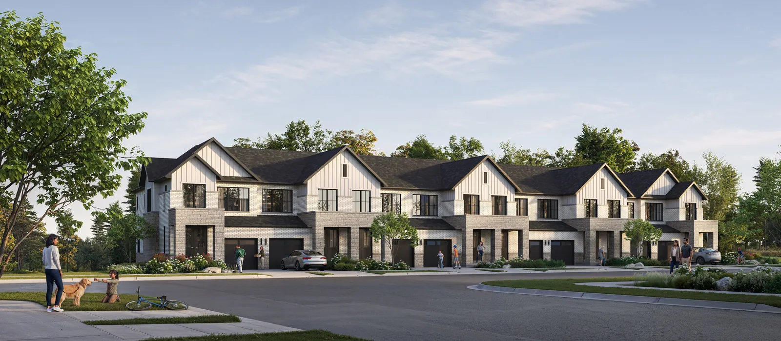 Streetscape of freehold townhomes at Cornerstone Brampton, artist's concept